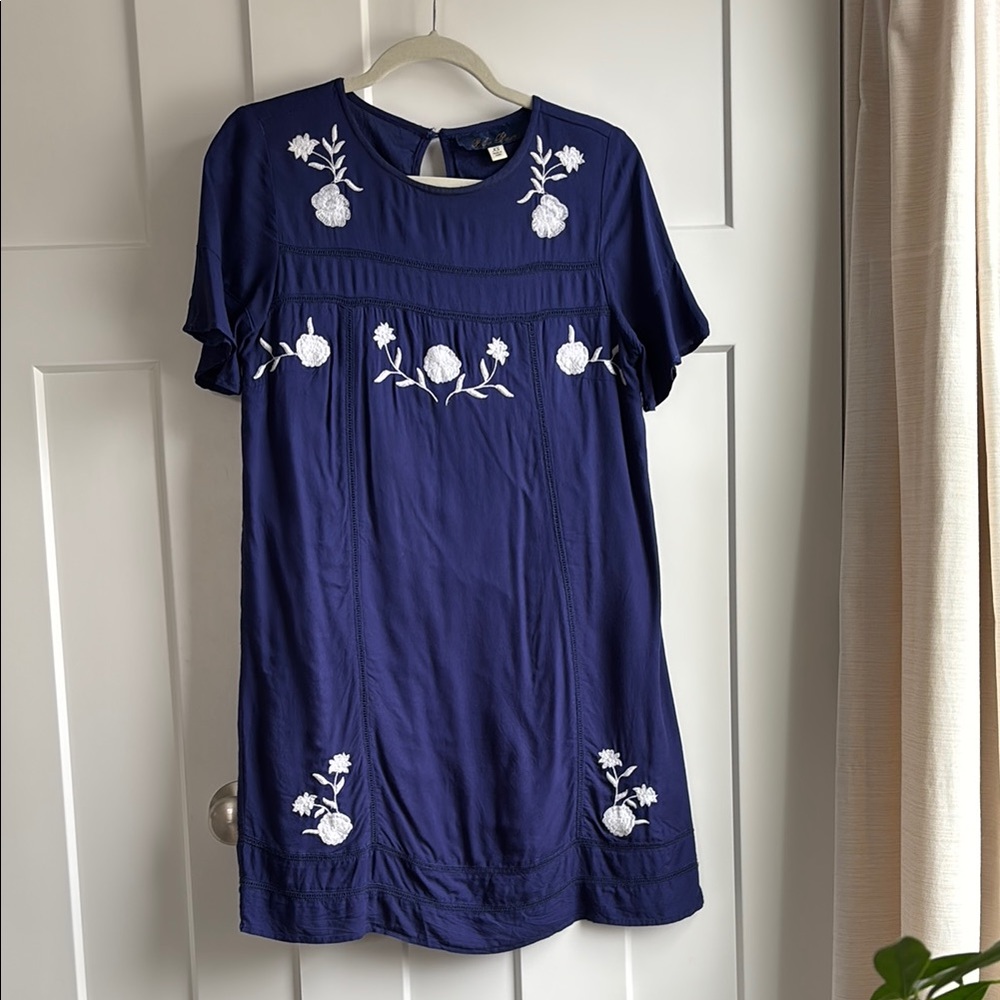 Navy Blue Dress with White Embroidery